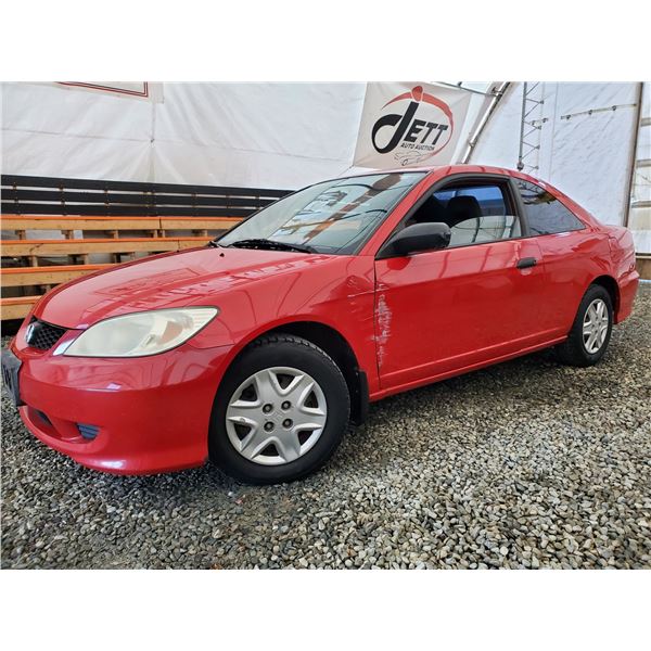 A3 --  2004 HONDA CIVIC DX , Red, 214544 KM   "NO RESERVE"