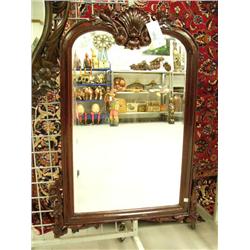 Beveled mirror with dark finish hand carved frame- 42" H, 31-1/2" W (1)