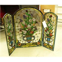 Beautiful ornate stained glass fireplace cover with flowers- 30" H, 41-1/2" W (1)