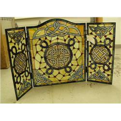 Beautiful ornate stained glass fireplace with bevel glass design- 26-1/4" H, 43" W (1)