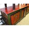 Image 1 : Red hand-painted with gold and green image on front sideboard, 2 door- 36-1/2' H, 27-3/4" D, 69" W (