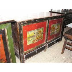 2-door hand-painted with landscape scene with 2 drawers sideboard- 34" H, 24" D, 56" W (300)