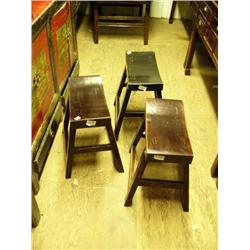 Set of 3 stools- 19-1/4" H on black, ad 18" H on 2 brown stools (300)