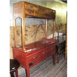 Lot of 3 antique Chinese sideboards- 1 red, 1 dark stained, 1 natural stained (300)