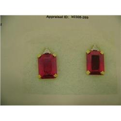 Lab-created ruby and diamond earrings 10 K yellow gold- rubies are emerald cut approx. 2.00 carats, 