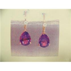 Amethyst and diamond earrings 14 K yellow gold- amethyst is pear, faceted approx. 1.00 carats, trans