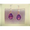 Image 1 : Amethyst and diamond earrings 14 K yellow gold- amethyst is pear, faceted approx. 1.00 carats, trans