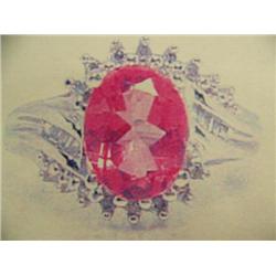 Pink topaz and diamond lady's ring 10 K white gold- pink topaz is oval, faceted approx. 1.50 carats,