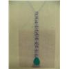 Image 1 : Emerald and diamond pendant and chain 14 K white gold- emerald is pear, faceted approx. 0.50 carats,