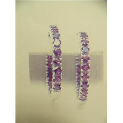 Amethyst hoop earrings 14 K white gold- amethyst are round, faceted approx. 6.84 carats, transparent