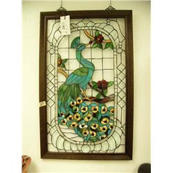 Peacock stained glass, rectangular- 36" H, 22-1/2" W (1)
