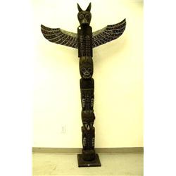 Black and white stylized Alaska totem pole made in Indonesia- 6' 9" tall (1)