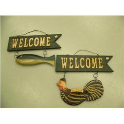 Lot of 2 "Welcome" signs- 1 with chicken and other with fish (1)