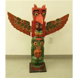 Stylized Alaska totem pole made in Indonesia- 3' 4-1/4" tall (1)