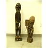 Image 1 : Lot of 2 African stylized wooden figures- with flute 39-1/2" tall, with basket 27" tall (1)