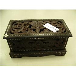 Ornate abalone in-laid box- 10" H, 9-3/4" D, 20" W (1)