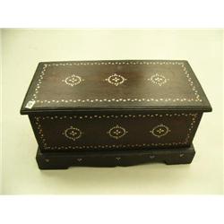 Ornate abalone in-laid box- 10" H, 9-3/4" D, 20" W (1)