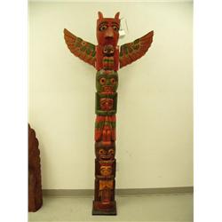 Multi-colored stylized Alaska totem pole made in Indonesia- 6' 7-1/2" tall (1)