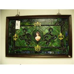 Stained glass panel with woman in center- 22-3/4" H, 36-1/4" W (1)