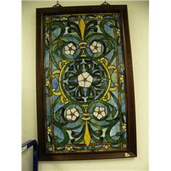 Stained glass panel with white flower center- 36-3/4" H, 22-1/2" W (1)