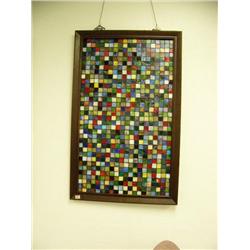 Stained glass with mutli-colored squares- 36" H, 22-1/2" W (1)