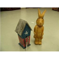 Wooden bird house with American colors- 18-3/4" tall; a rabbit- 24" tall (1)