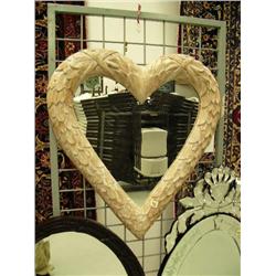 Heart-shaped whitewashed mirror- 28" H, 26" W (1)