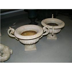 Pair of whitewashed cast iron flower pots with handles- 10" H, 13" diameter (100)