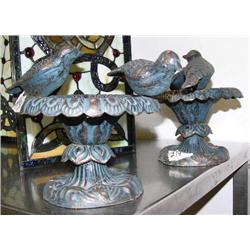 Pair of 2 small bird baths with birds- 8" tall (100)