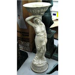White cast iron female figure holding a flower pot- 38-1/2" tall (100)