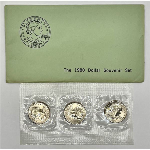 1980 Dollar Souvenir Set - Susan B Anthony P S D Dollars 3 $1 COINS