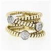 Image 3 : 18k TT Gold Round Diamond Cluster Wide Multi-Crossover Statement Band Ring Sz 6