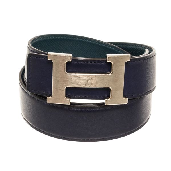 Hermes Blue Leather H Belt