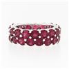 Image 4 : 14K White Gold Round Brilliant Red Stone Dual Row Eternity Wide Band Ring Sz 6