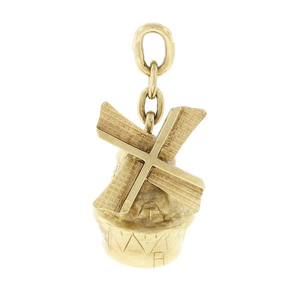 Vintage 14k Gold Collectible Windmill Structure w/ Spinning Fan Charm Pendant