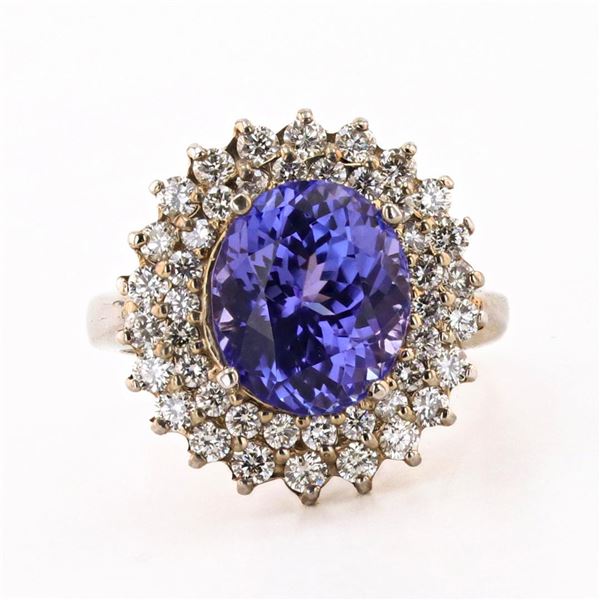 6.06 ctw Tanzanite and 1.24 ctw Diamond 14K White Gold Ring