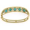 Image 7 : Vintage 14K Yellow Gold Sapphire & Turquoise Twisted Wire Open Bangle Bracelet