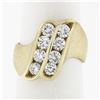 Image 1 : Vintage Unisex 18k Gold VVS E 1.36 ctw Ideal Cut Diamond Dual Row Brushed Ring