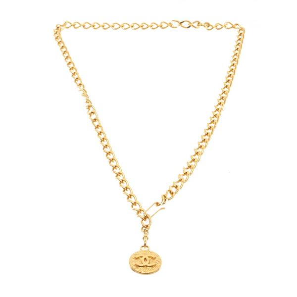 Chanel Gold Metal Round CC Pendant