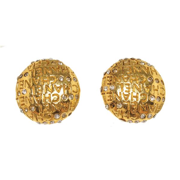 Chanel Gold CC Rhinestone Clip On Earrings