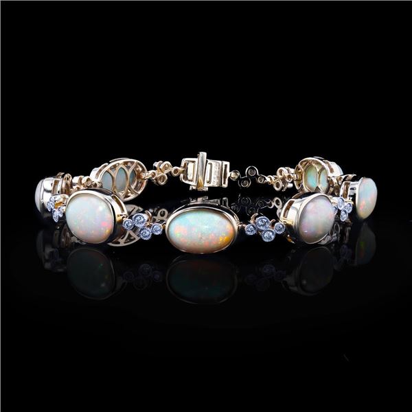 17.75 ctw Opal and 0.81 ctw Diamond 14K Yellow Gold Bracelet