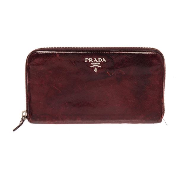 Prada Burgundy Leather Zippy Wallet