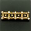 Image 1 : Antique Victorian 15k Yellow Gold Old Mine Cut Diamond Seed Pearl & Onyx Bar Pin