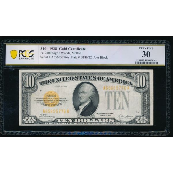 1928 $10 Gold Certificate PCGS 30