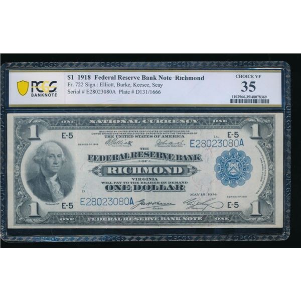 1918 $1 Richmond FRN PCGS 35