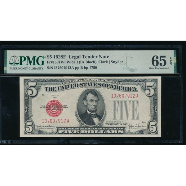 1928F $5 Legal Tender Note PMG 65EPQ