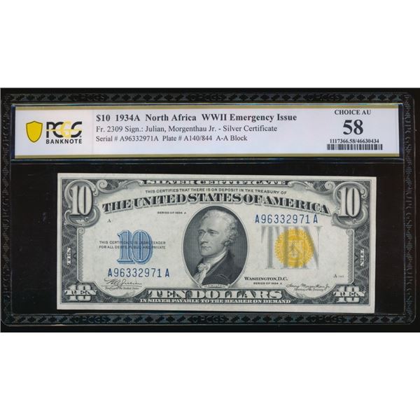 1934A $10 North Africa Silver Certificate PCGS 58