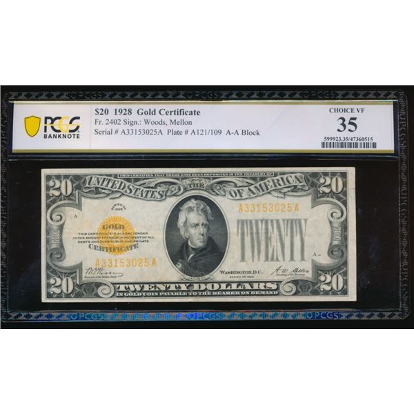 1928 $20 Gold Certificate PCGS 35