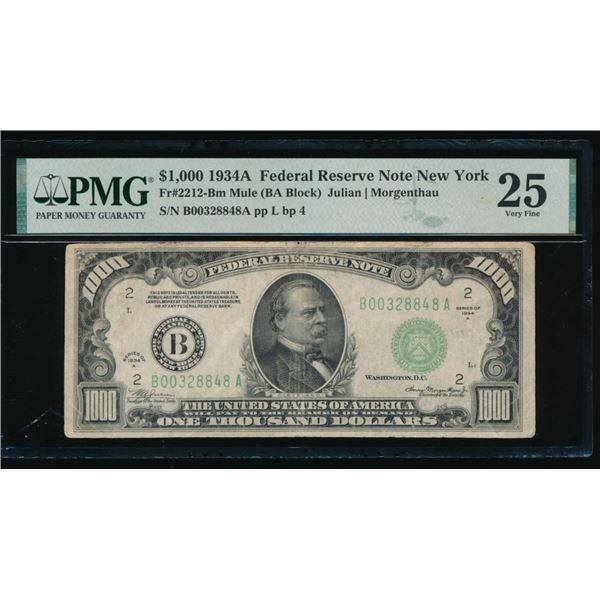 1934A $1000 New York FRN PMG 25