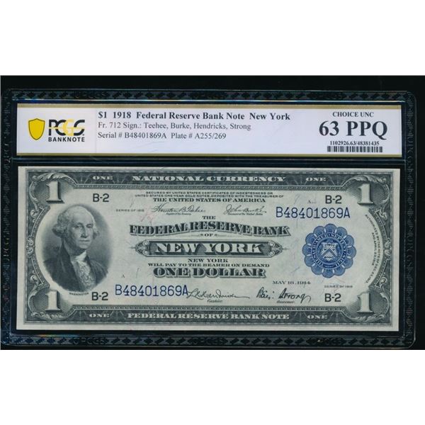 1918 $1 New York FRN PCGS 63PPQ